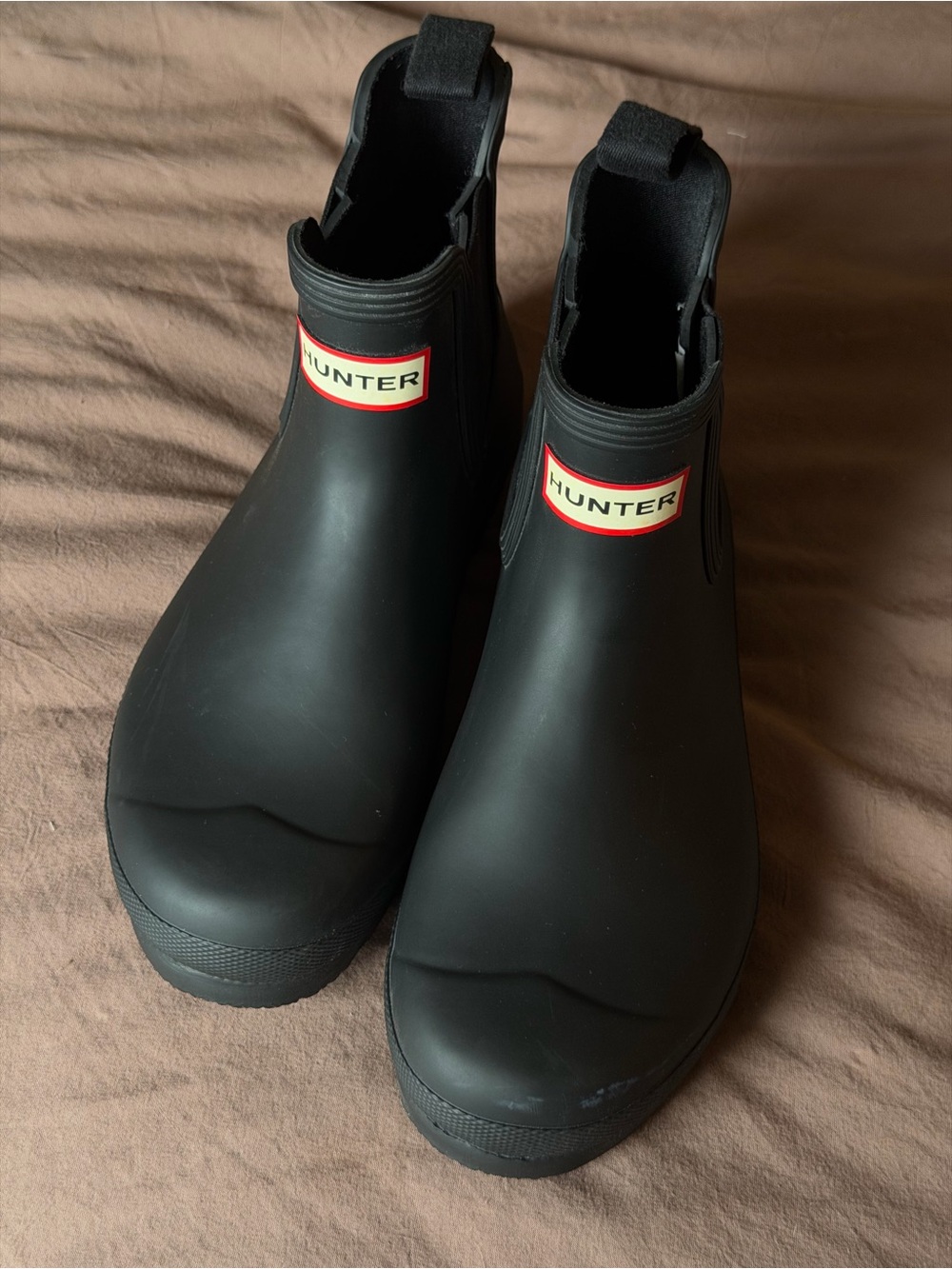 Hunter Women’s Black Chelsea Rain Boots with Logo